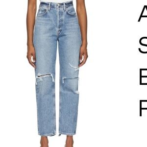 Agolde Blue Distressed Mid-Rise 90’ loose fit jeans